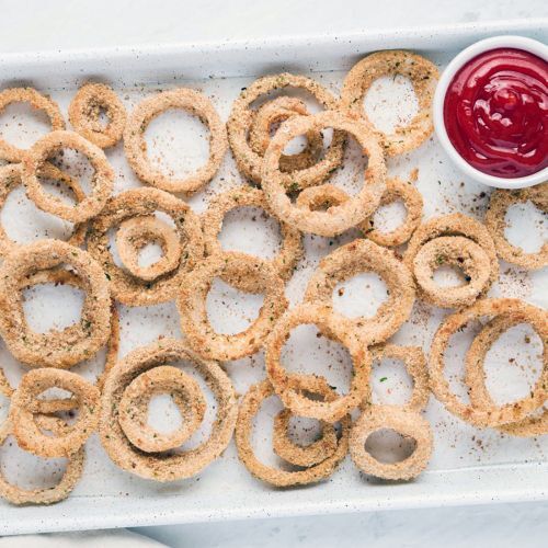 Baked Onion Rings on a Baking Dish