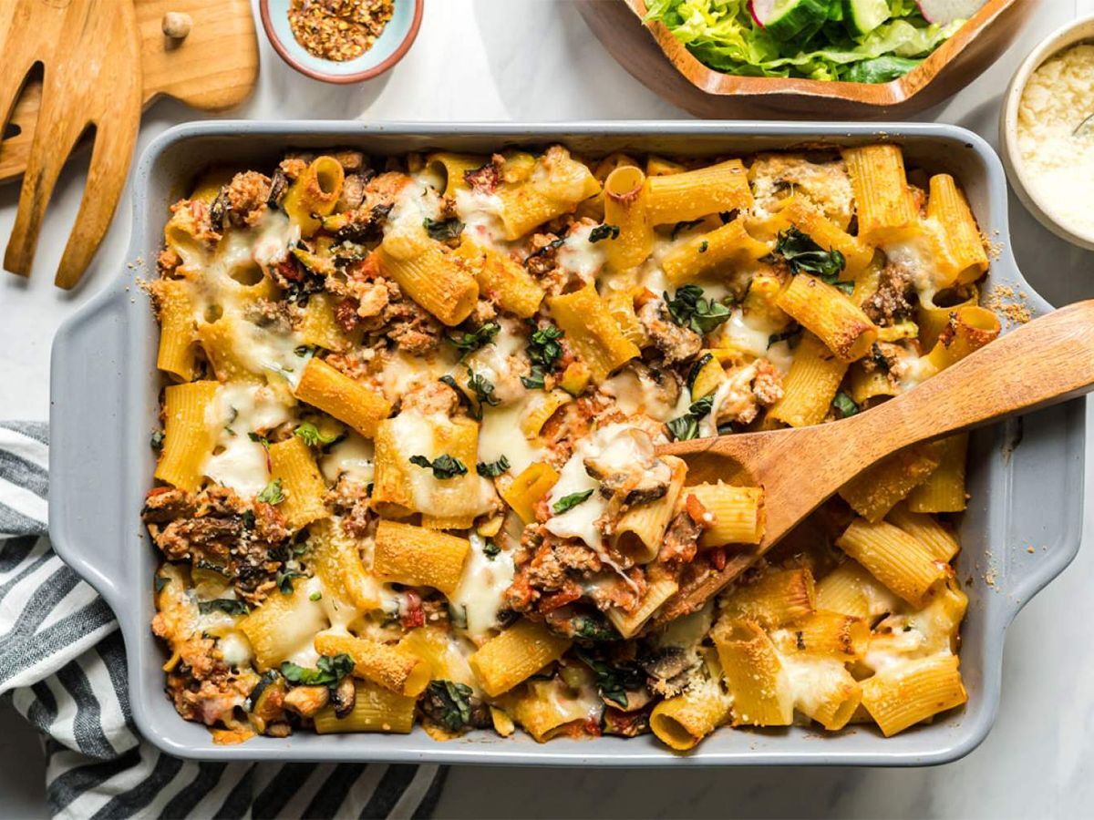  Baked Ziti Bolognese Cooked on a Baking Dish
