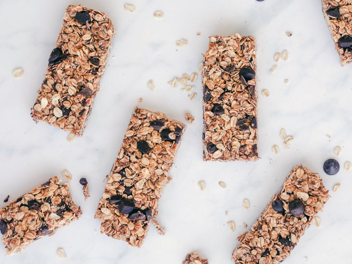 No Bake Granola Bars Made With Rolled Oats on a Pretty Marble Board