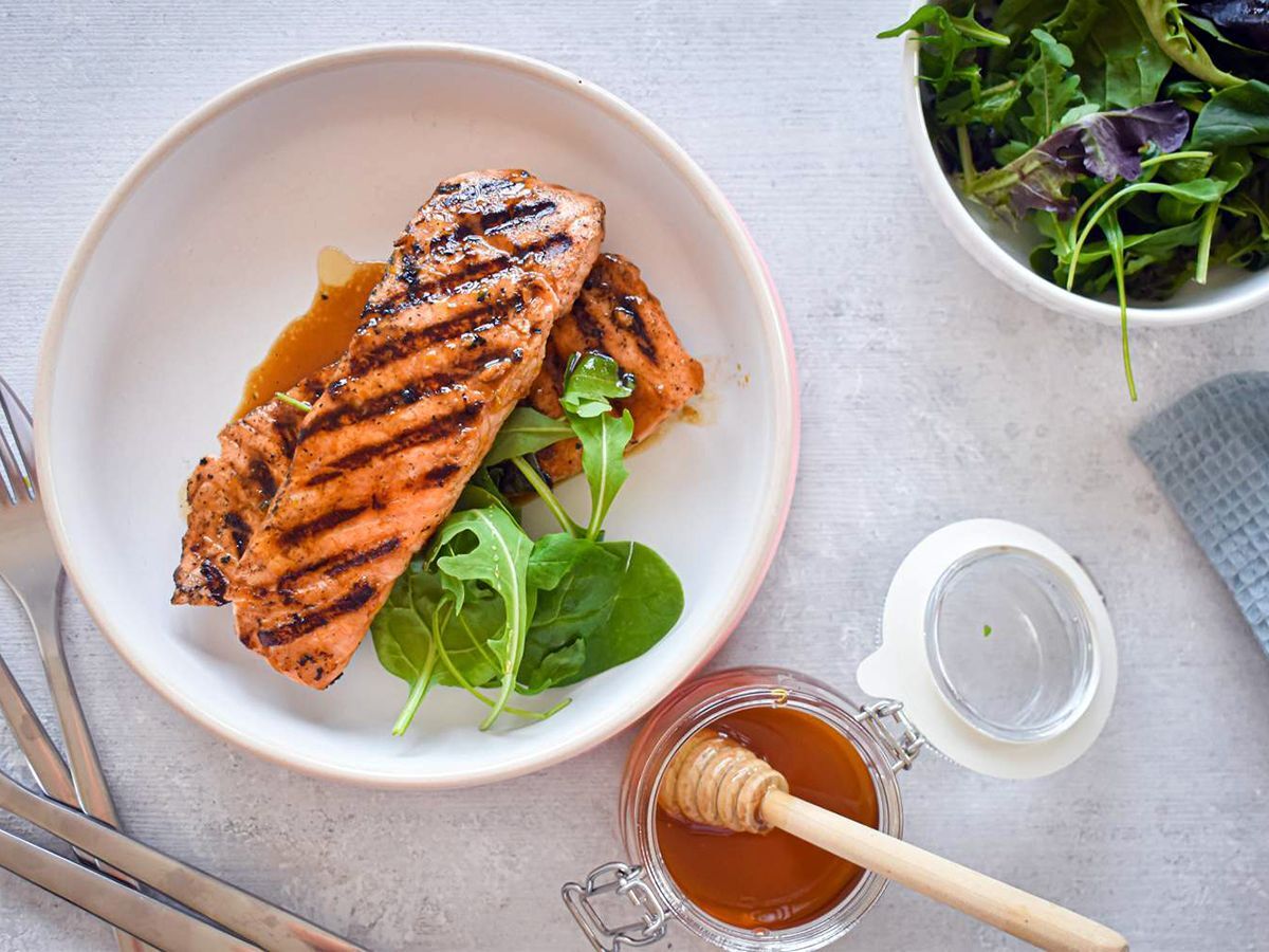Perfectly Grilled Salmon with Honey and a Side Salad