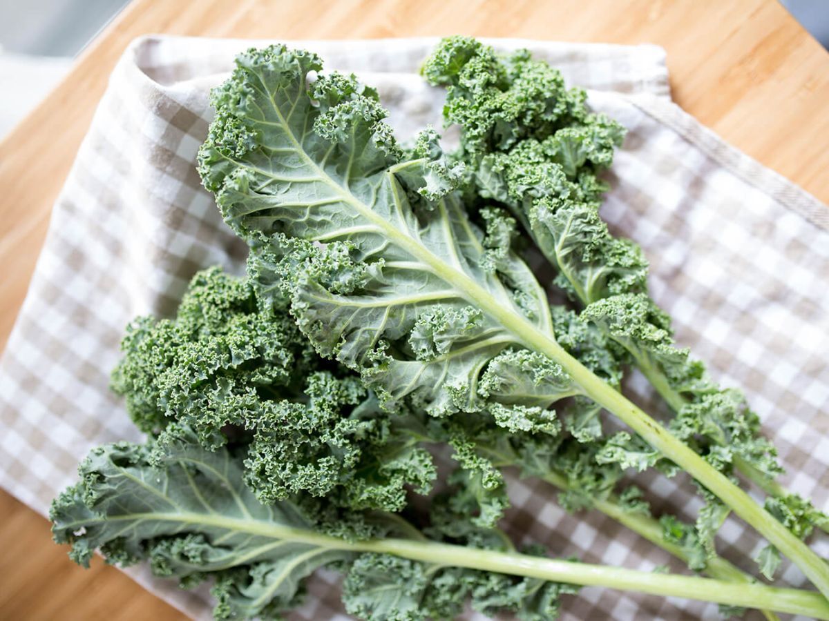 Fresh kale on a wooden table