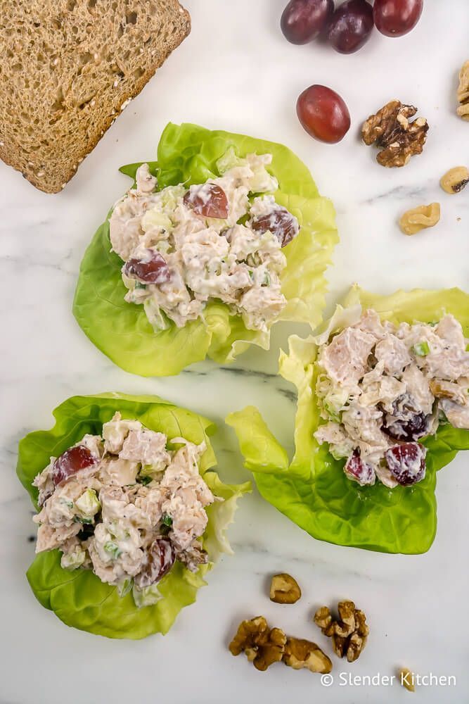 Waldorf Chicken Salad with Grapes, Apples, Walnuts and Celery.