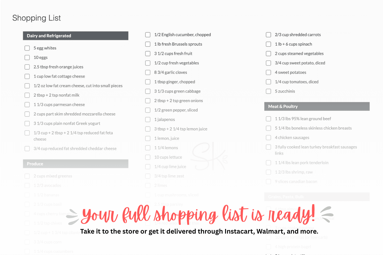 Shopping list PDF for this week