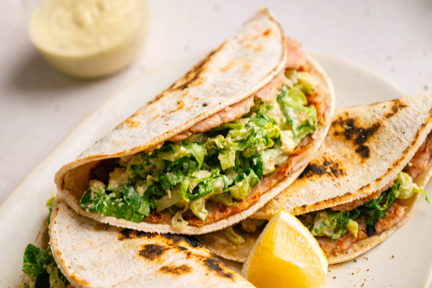 Chicken Caesar Smash Tacos - {Greek Yogurt Caesar Dressing}