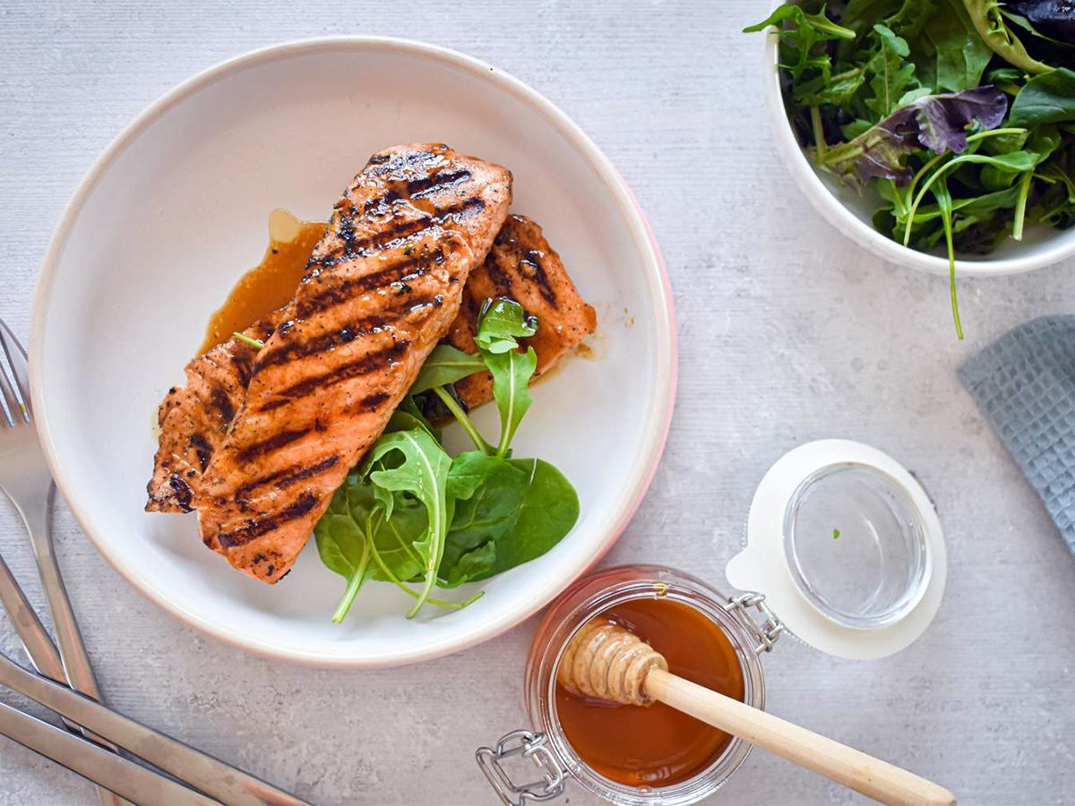 Healthy Seafood Recipes Perfectly Grilled Salmon with Honey and a Side Salad